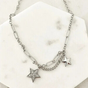 925 Sterling Silver Star Chain Link Dangle Chain Vintage Necklace
